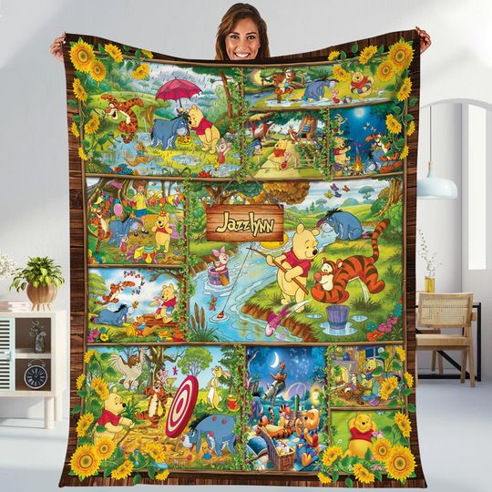 Personalized Disneyland Winnie the Pooh Blanket, Pooh Bear and Friends Blanket