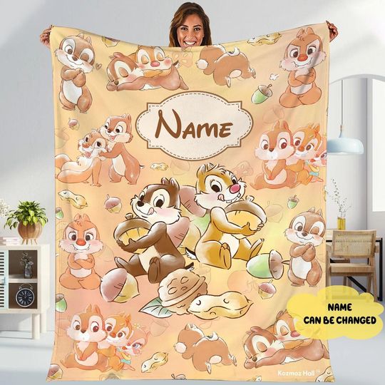 Personalized Watercolor Disneyland Chip And Dale Blanket, Disneyland Double Trouble Blanket