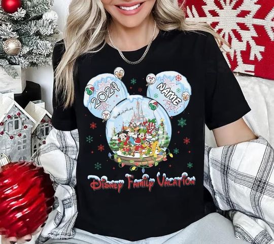 Custom Name Personalized Disney Mickey And Friends Snowball Christmas Family