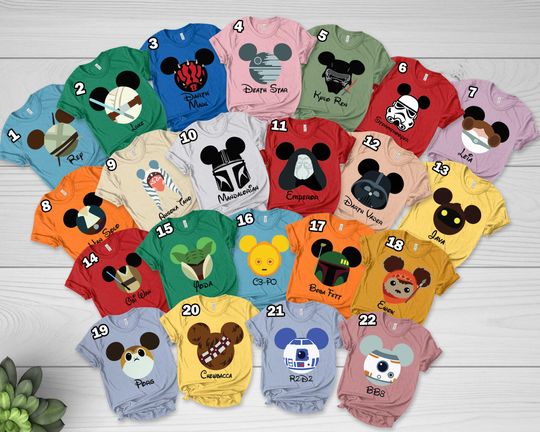 Custom Star Wars Family Shirts, Disney Birthday Star Wars Characters, Star Wars Mickey Ears Group Shirts, Disney Family Trip 2024