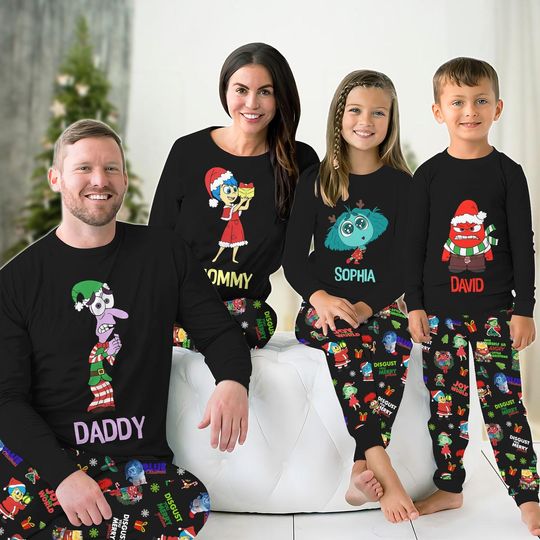 Inside Out Character Family Pajamas Set, Personalized Disney Emotions Matching Pajamas