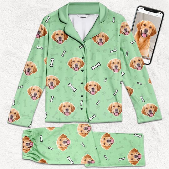 Custom Photo Love Is A Four Legged Word - Dog, Cat Personalized Custom Face Photo Pajamas - Christmas Gift For Pet Owners