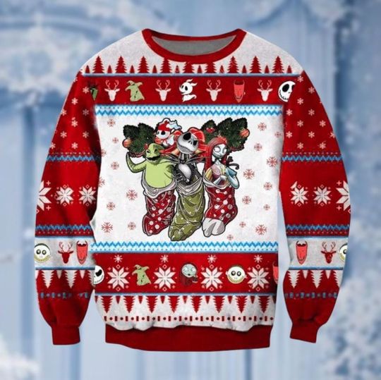 Christmas Nightmare Before Christmas Ugly Sweater, Disney Skeleton Sweatshirts, Gift For Fan
