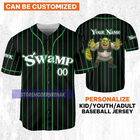 Personalize Shrek Swamp Black Striped, Disney Fiona Princess Gift, Funny Movie Cartoon Shrek Face Meme Jersey