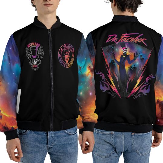 Retro 90s Rock Band Neon Disney Villains Dr Facilier Fleece Bomber Jacket, Princess And The Frog Streetwear Jacket