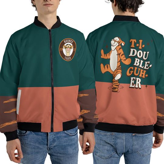 Disney Winnie The Pooh Bounce Tigger 1928 Fleece Bomber Jacket, Ti Double Guh Er Streetwear Jacket