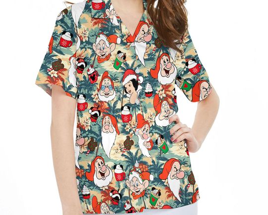 Disney Christmas Snow White And Seven Dwarfs Hawaiian Shirt, Happy Grumpy Hawaii Shirt, Mickey's Very Merry Christmas Party