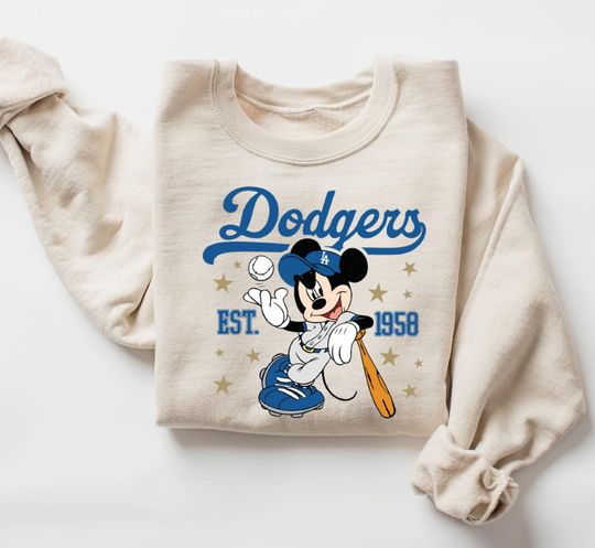 Mickey Mouse Dodgers 1958 Baseball Sweatshirt, Mickey Baseball Sweatshirt, Disney Mickey Dodgers Sweatshirt