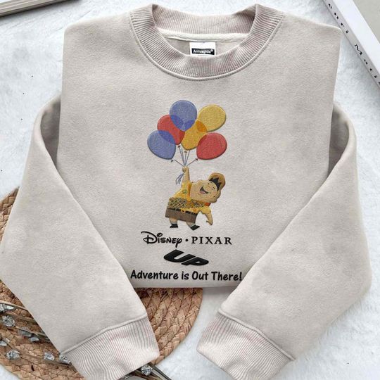 Embroidered Disney Pixar Up Russell Balloon Trip Sweatshirt, Adventure Is Out There Embroidery Sweater