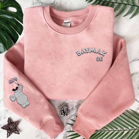 Embroidered Baymax With Mickey Ears Balloon Sweatshirt, Vintage  Big Hero 6 Embroidery Sweater, Disneyland Family Trip