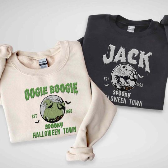 Embroidered Nightmare Before Christmas 1993 Spooky Halloween Town Sweatshirt,  Jack Skellington Oogie Boogie Disney Embroidery