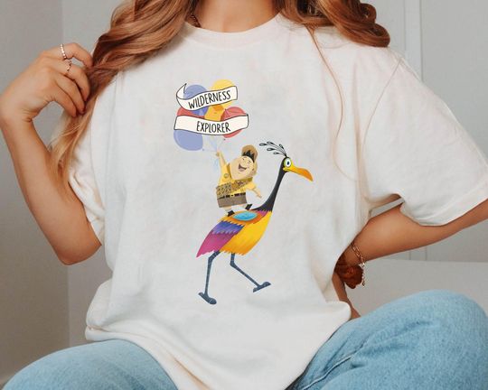 Retro Up Russell Kevin Bird with Balloons Wilderness Explorer Comfort Colors Shirt, Disney Pixar Tee, Animal Kingdom