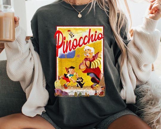 Pinocchio Geppetto Figaro Storybook Poster Comfort Colors Shirt, Vintage Pinocchio Disney T-shirt