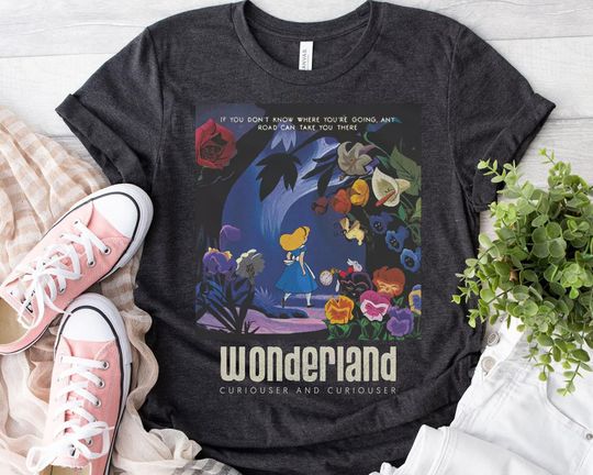 Alice In Wonderland Curiouser and Curiouser Floral Poster Comfort Colors Shirt, Disney Talking Flowers T-shirt