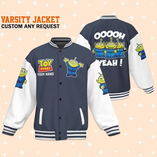 Personalize Toy Story Aliens OOOOH Yeah, Adult Varsity Jacket, Personalized Disney Jacket, Baseball Jacket