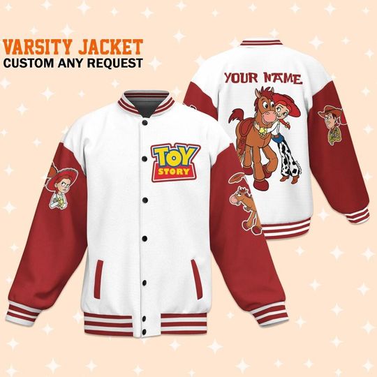 Personalize Toy Story Love Life White, Adult Varsity Jacket, Personalized Disney Jacket, Baseball Jacket