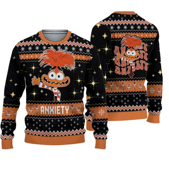 Anxiety Inside Out 2 Christmas Ugly Sweatshirt, Disney Inside Out Funny Xmas Sweater
