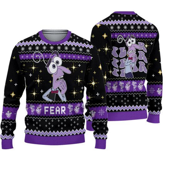 Disney Inside Out Fear Ugly Sweater, Inside Out 2 Movie, All The Feels Christmas Sweater