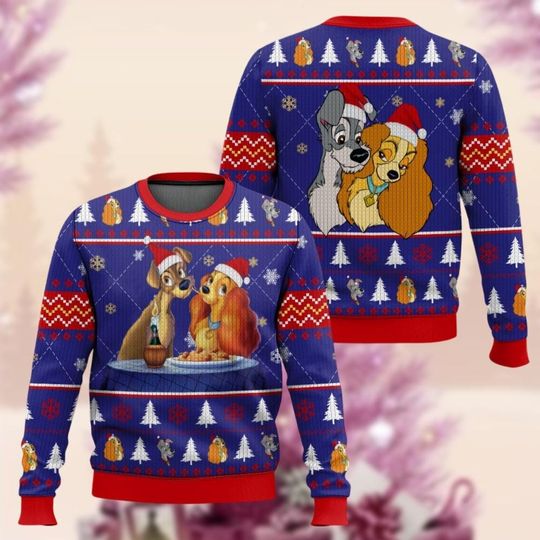 Lady And The Tramp Spaghetti Ugly Christmas Sweater, Funny Disney Ugly Sweatshirt