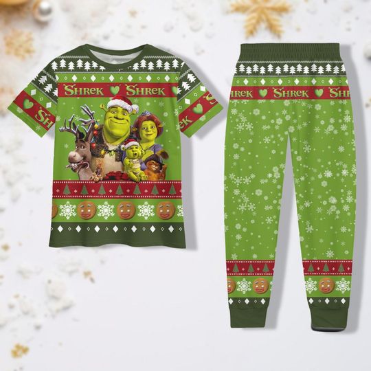 Shrek Christmas 3D Tshirt, Disney Shrek Pants Pajamas Set, Kids Pajamas