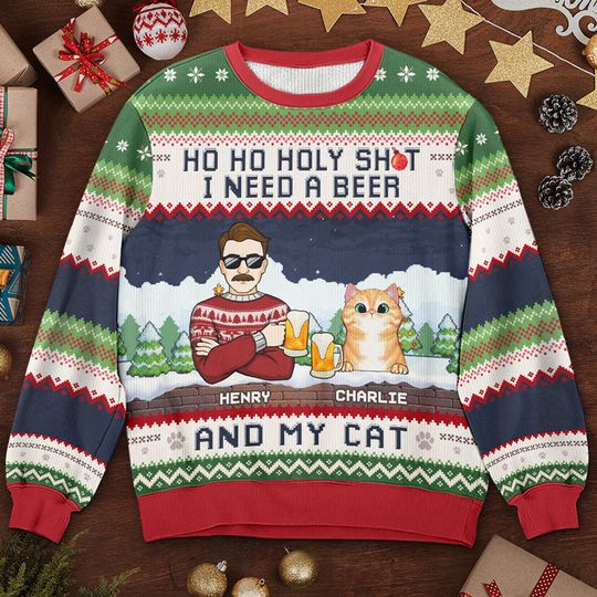 I Need A Beer And My Cats - Cat Personalized Ugly Sweatshirt - Christmas Gift For Pet Owners, Pet Lovers