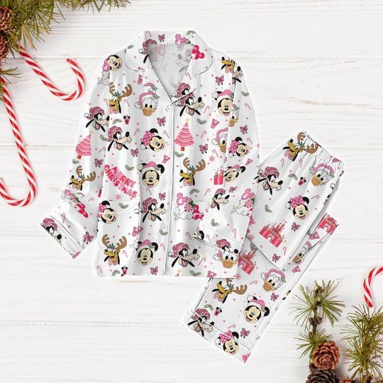 Disney Pink Christmas Pajamas Set, Mickey And Friends Xmas Pajamas