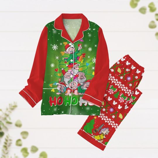 The Seven Dwarfs Snow White Christmas Tree Pajamas, Dopey Grumpy Sleepy Happy Doc Women Kid Pjs, Disney Movie Holiday Gift