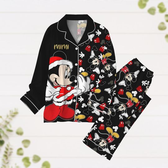 Custom Christmas Minnie Pajamas Set, Disney Mouse Holiday Pajamas, Funny Santa Minnie Shirt, Cartoon Movie Pajamas Pants