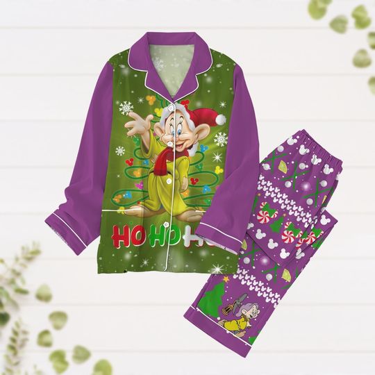Dopey The Dwarf Christmas Pajamas, Snow White And The Seven Dwarfs Women Kid Pajamas, Disney Movie Holiday Shirt