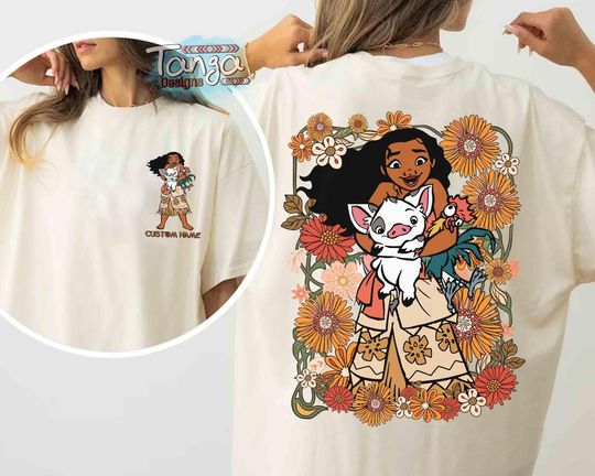 Moana Hei Hei Rooster Pua Pig Floral T-shirt, Disney Moana 2 Movie 2024 Tee, Disneyland Family Holiday Vacation 2024 Trip