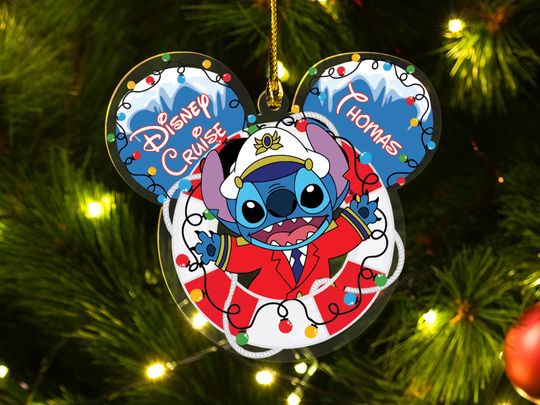 Personalized Disney Cruise Stitch Ornament, Mickey Mouse Christmas Ornament