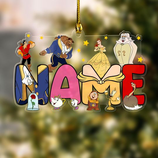 Personalized Beauty And The Beast Christmas Ornament, Disney Princess Xmas
