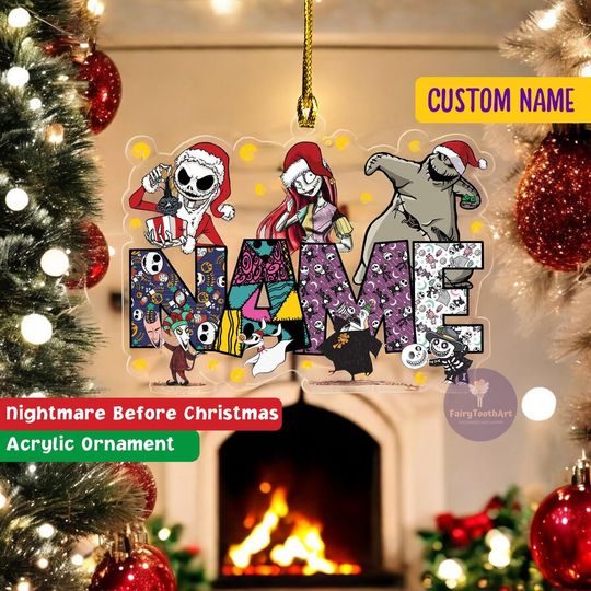 Personalized Disney Nightmare Before Christmas Ornament, Custom Disney Family