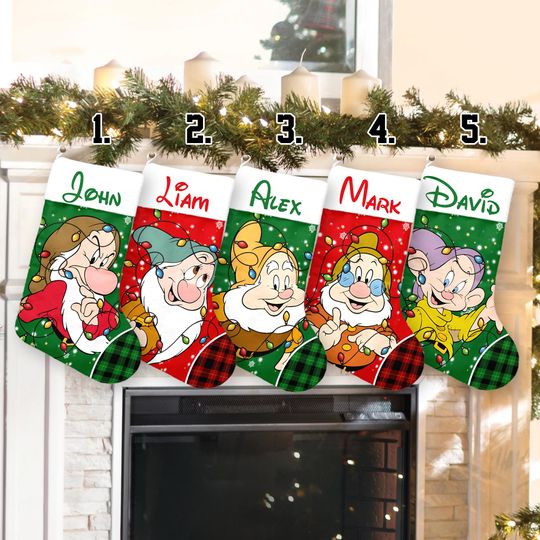 Personalized Seven Dwarfs Christmas Stocking, Disney Family Christmas Stocking