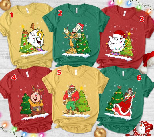 Beauty And The Beast Characters Group Christmas Light Matching shirt, Disney Xmas Tee
