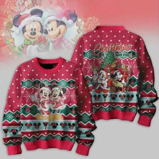 Disney Mickey Mouse And Friends Christmas On Main Street Ugly Sweater