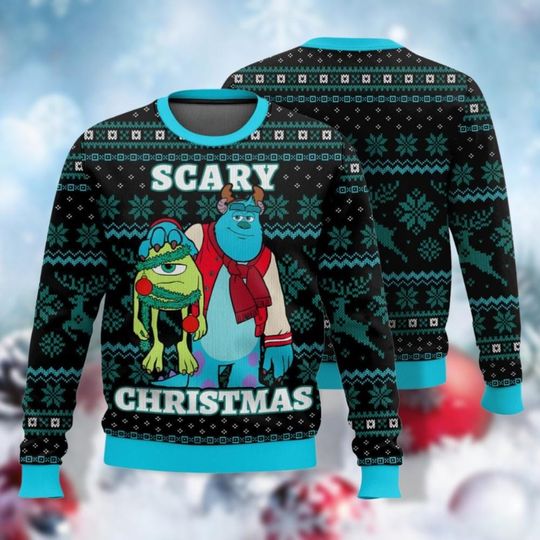 Disney Monsters Inc Christmas Sweater, Scary Christmas Monsters Sweater