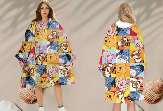 Winnie the Pooh Fleece Hoodie Blanket, Disney Oversized Fleece Hoodie