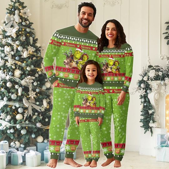 Shrek Christmas Family Pajamas, Disney Family Shirt, Shrek And Fiona Matching Shirt