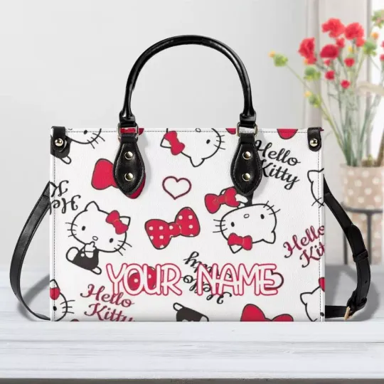 Personalized Hello Kitty Women Leather Handbag, Disney gift