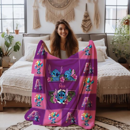 Stitch Blanket, Christmas Gift, Custom Name Blanket, Disney Trip Blanket, Personalized Stitch Throw