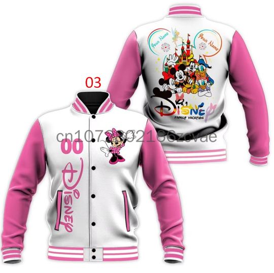 Custom Name Minnie Mouse Baseball Jacket Disney Casual Baseball Jacket