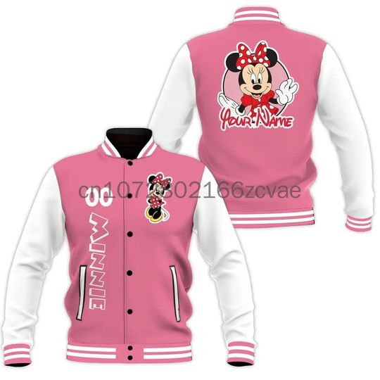 Custom Name Minnie Mouse Baseball Jacket Disney Casual Baseball Jacket