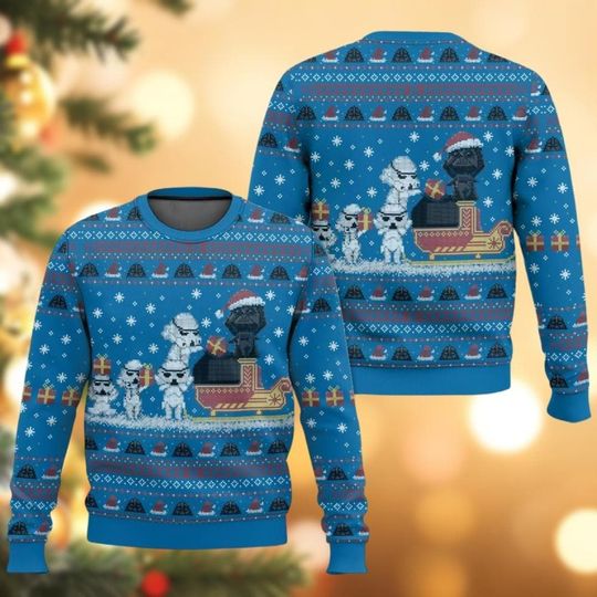Funny Darth Vader And Stormtrooper Ugly Christmas Sweater, Disney Movie Ugly Sweatshirt