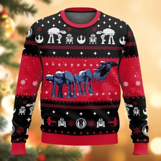 Funny Star Wars Darth Vader Santa Ugly Christmas Sweater, Disney Movie Holiday Ugly Sweatshirt