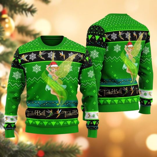 Tinker Bell Christmas Ugly Sweater, Disney Princess Christmas Ugly Sweatshirt