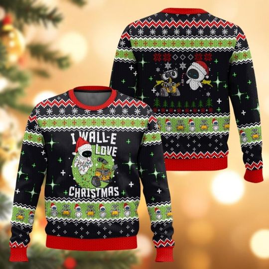 Christmas Wall E And Eve Sweater, Disney Movie Ugly Sweatshirt