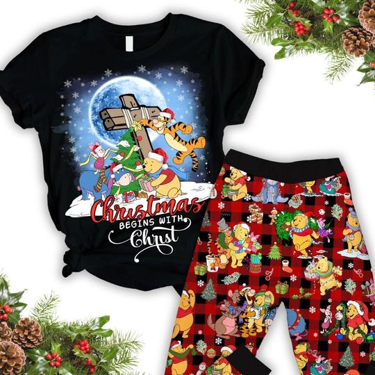 Winnie The Pooh Christmas Pajamas Set, Disney Holiday Pyjamas, Tigger Piglet Eeyore Shirt, Cute Xmas Shirt, Magic Kingdom Gift