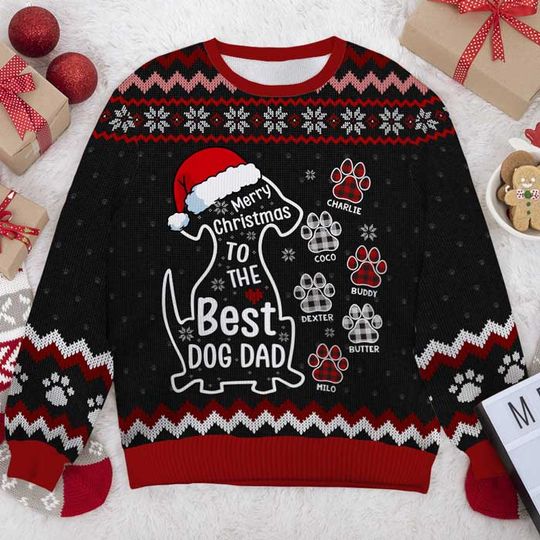 Merry Christmas To The Best Dog Dad - Personalized Custom Unisex Ugly Christmas Sweatshirt - Gift For Dog Lovers, Pet Lovers