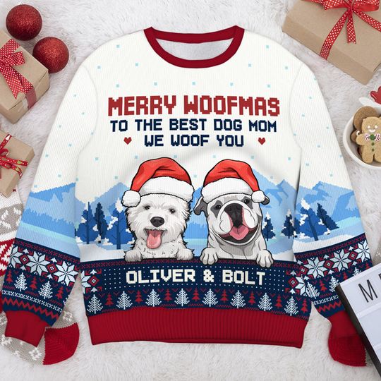 Merry Woofmas to the Best Dog Dad & Mom - Personalized Ugly Christmas Sweatshirt